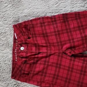 American Eagle High Rise Jegging 2 Regular Red Black Plaid Skater Emo Skinny